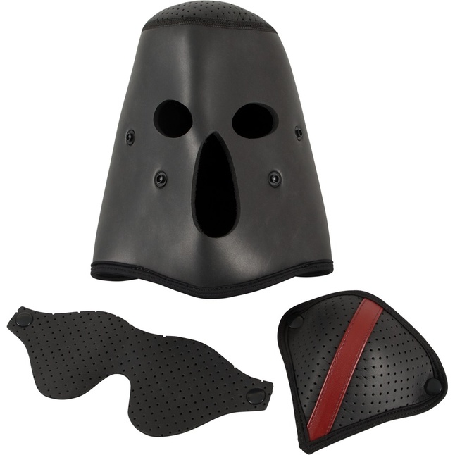Черная маска-шлем с перфорацией - Fetish Collection. Фотография 7.