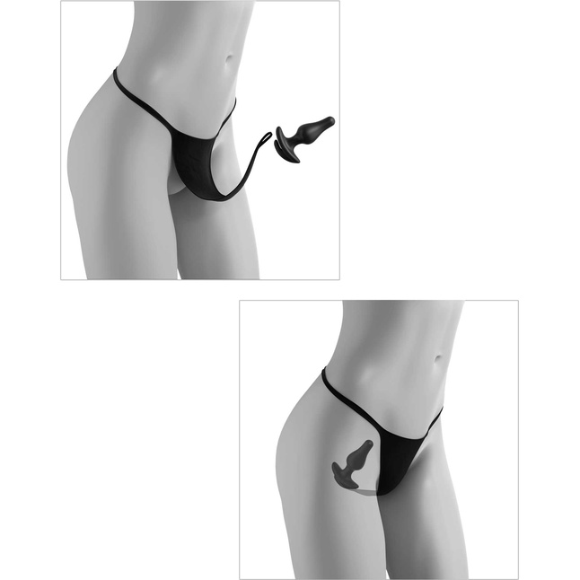 Черные трусики Remote Bowtie Bikini S-M-L с вибрацией и анальным стимулятором - Hookup Panties. Фотография 3.