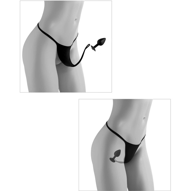 Черные трусики Crotchless Secret Gem S-M-L с анальной пробкой - Hookup Panties. Фотография 3.