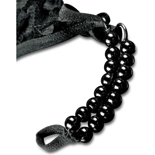 Черные трусики Crotchless Pleasure Pearls S-M-L с бусинами и анальным стимулятором - Hookup Panties. Фотография 4.