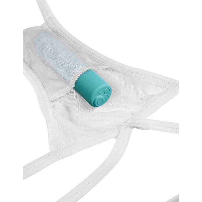 Белые трусики Remote Bow-Tie G-String S-M-L с вибрацией и анальным стимулятором - Hookup Panties. Фотография 3.