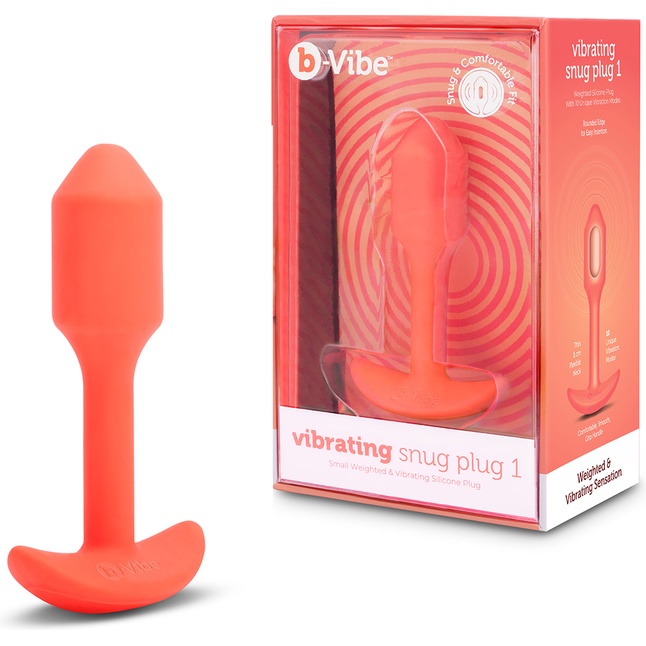 Оранжевая вибропробка для ношения B-vibe Snug Plug 1 - 10 см. Фотография 2.