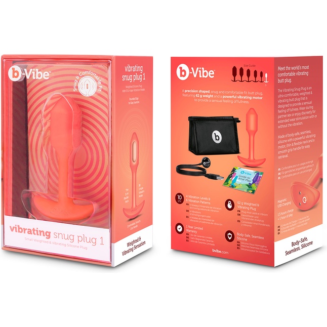 Оранжевая вибропробка для ношения B-vibe Snug Plug 1 - 10 см. Фотография 6.