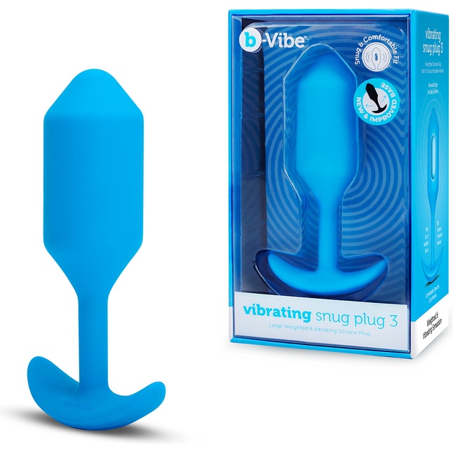 Голубая вибропробка для ношения B-vibe Snug Plug 3 - 12,4 см. Фотография 2.