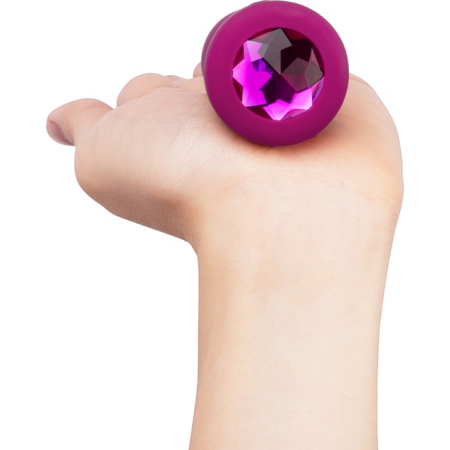 Ярко-розовая анальная вибровтулка с кристаллом Vibrating Jewel Plug S/M - 10 см. Фотография 14.