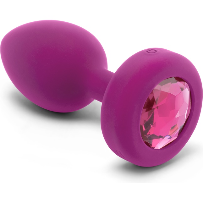 Ярко-розовая анальная вибровтулка с кристаллом Vibrating Jewel Plug S/M - 10 см. Фотография 4.