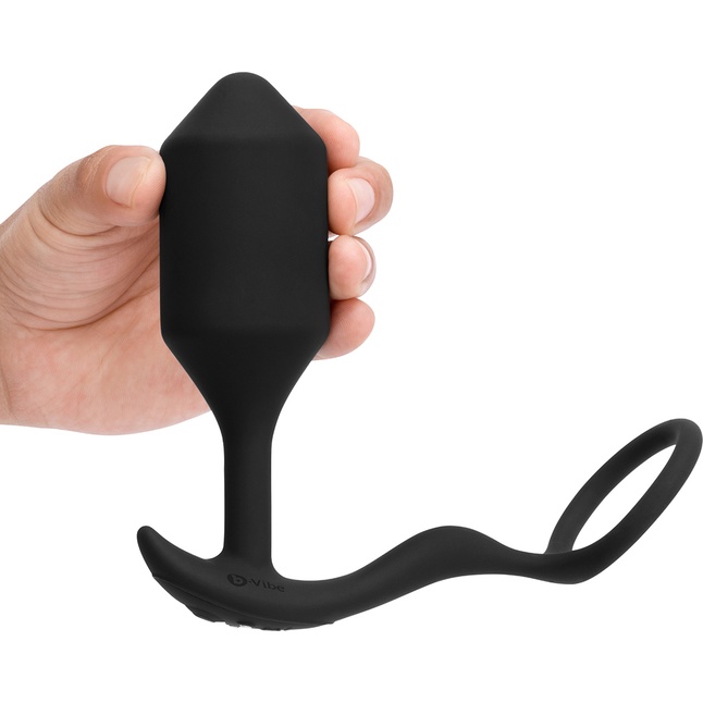 Черная анальная вибропробка с эрекционным кольцом Vibrating Snug Tug XL. Фотография 2.