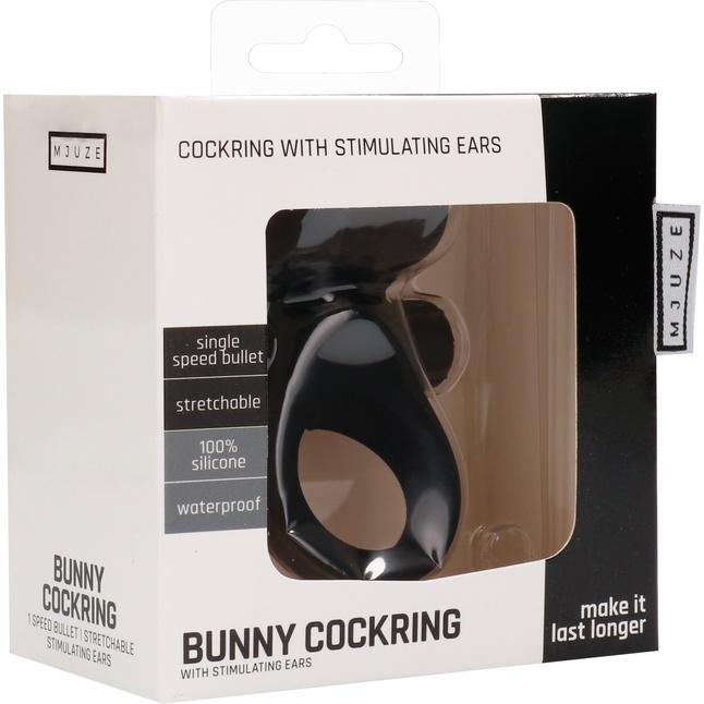 Черное эрекционное виброкольцо Bunny Silicone Cockring With Stimulating Ears - Mjuze. Фотография 7.