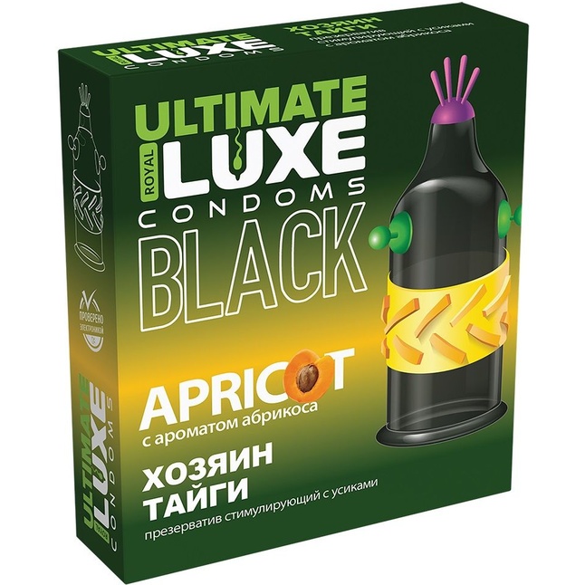 Черный стимулирующий презерватив Хозяин тайги с ароматом абрикоса - 1 шт - Luxe Black Ultimate