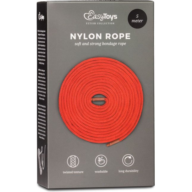 Красная веревка для связывания Nylon Rope - 5 м - Fetish Collection. Фотография 3.
