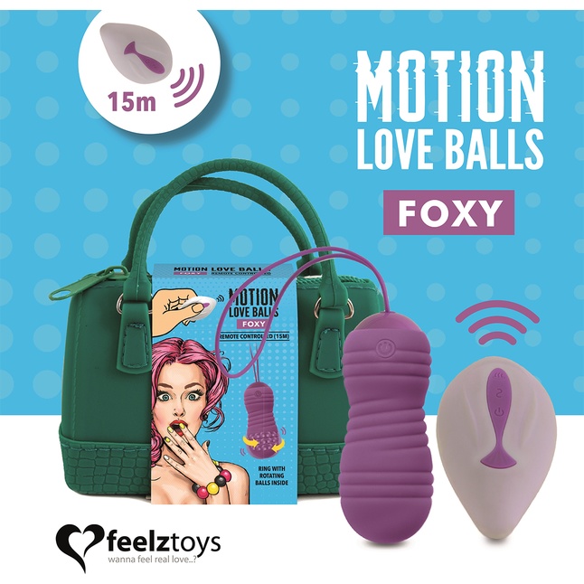 Фиолетовые вагинальные шарики с вращением бусин Remote Controlled Motion Love Balls Foxy. Фотография 4.