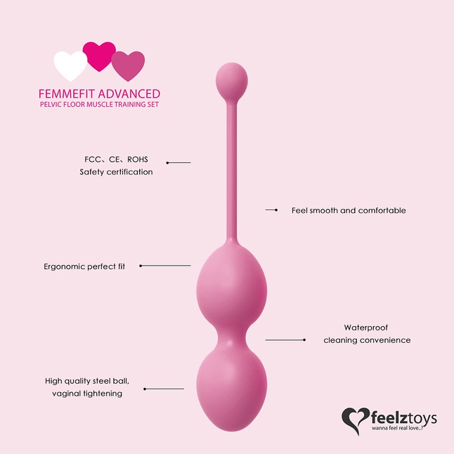 Набор из 3 розовых вагинальных шариков FemmeFit Advanced Pelvic Muscle Training Set. Фотография 3.