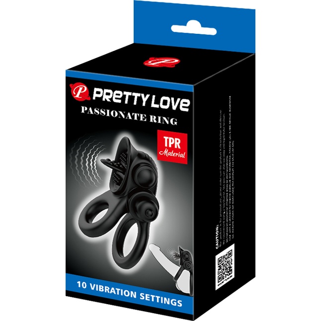 Черное эрекционное кольцо с подхватом мошонки и стимулятором клитора Passionate Ring - Pretty Love. Фотография 6.
