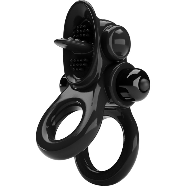 Черное эрекционное кольцо с подхватом мошонки и стимулятором клитора Passionate Ring - Pretty Love