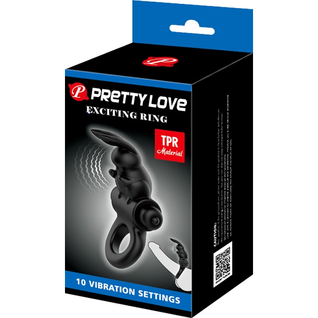 Черное эрекционное кольцо со стимулятором клитора в виде кролика Exciting ring - Pretty Love. Фотография 6.