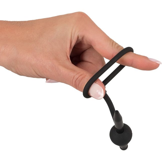 Черный силиконовый дилятор с вибрацией и кольцом PenisPlug with a Glans Ring Vibration - You2Toys. Фотография 5.