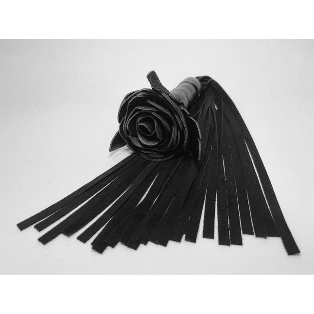 Черная замшевая плеть с розой в рукояти - 40 см