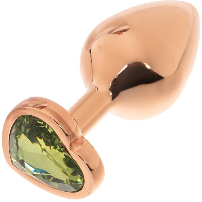 Золотистая анальная пробка OYO с зеленым кристаллом-сердцем - 7,3 см. Фотография 3.