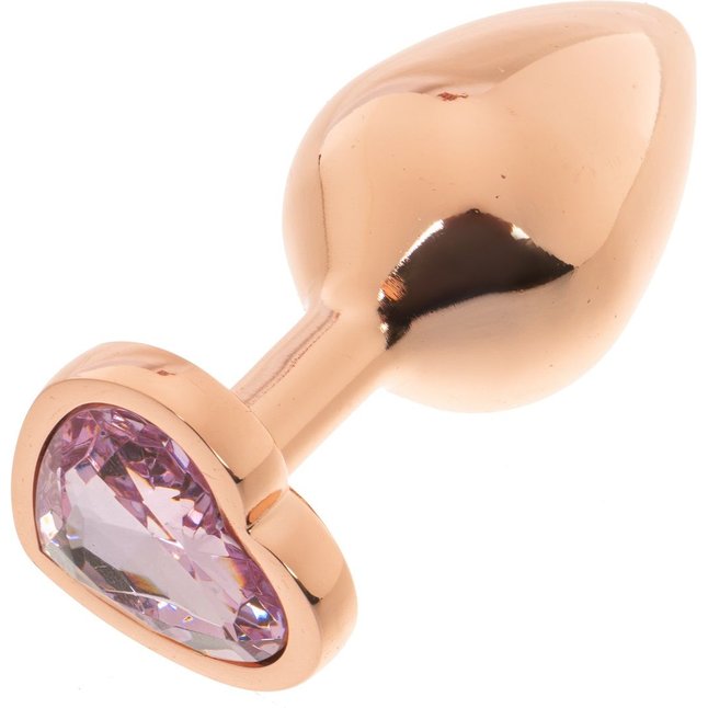 Золотистая анальная пробка OYO с нежно-розовым кристаллом-сердцем - 7,3 см. Фотография 3.