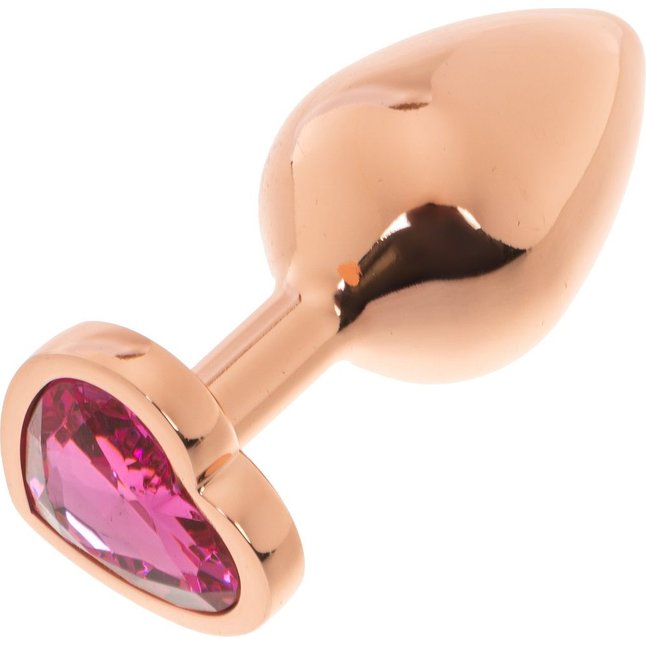 Золотистая анальная пробка OYO с ярко-розовым кристаллом-сердцем - 7,3 см. Фотография 2.