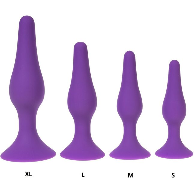 Фиолетовая силиконовая анальная пробка размера S - 10 см. Фотография 2.