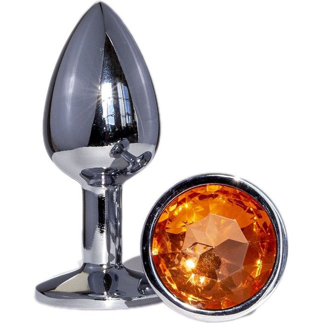 Металлическая анальная втулка с оранжевым кристаллом - 7,2 см