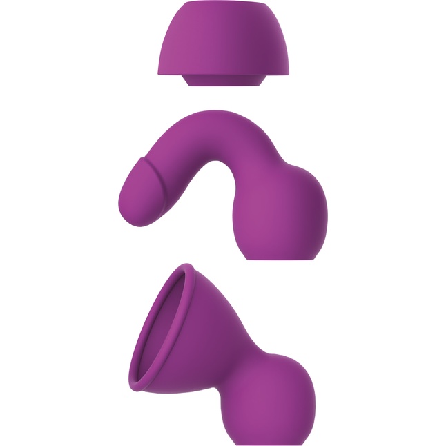 Фиолетовый вибратор с 3 насадками Queenpin - 15 см - Vibes of Love. Фотография 4.