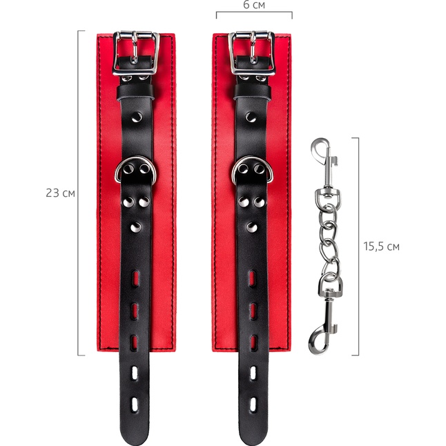 Красно-черные кожаные наручники со сцепкой - Theatre. Фотография 12.