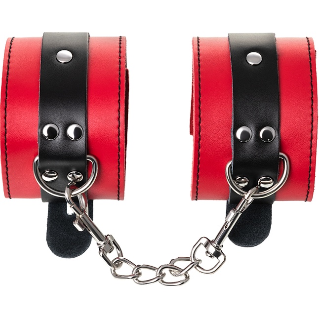 Красно-черные кожаные наручники со сцепкой - Theatre. Фотография 5.