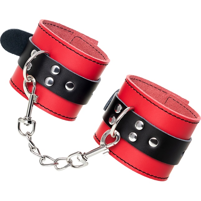 Красно-черные кожаные наручники со сцепкой - Theatre. Фотография 7.