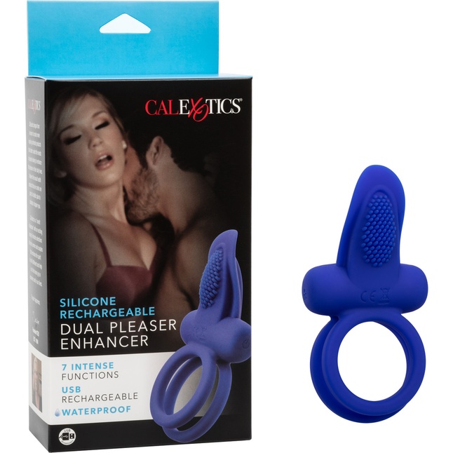 Синее перезаряжаемое эрекционное кольцо Silicone Rechargeable Dual Pleaser Enhancer - Couples Enhancers. Фотография 11.