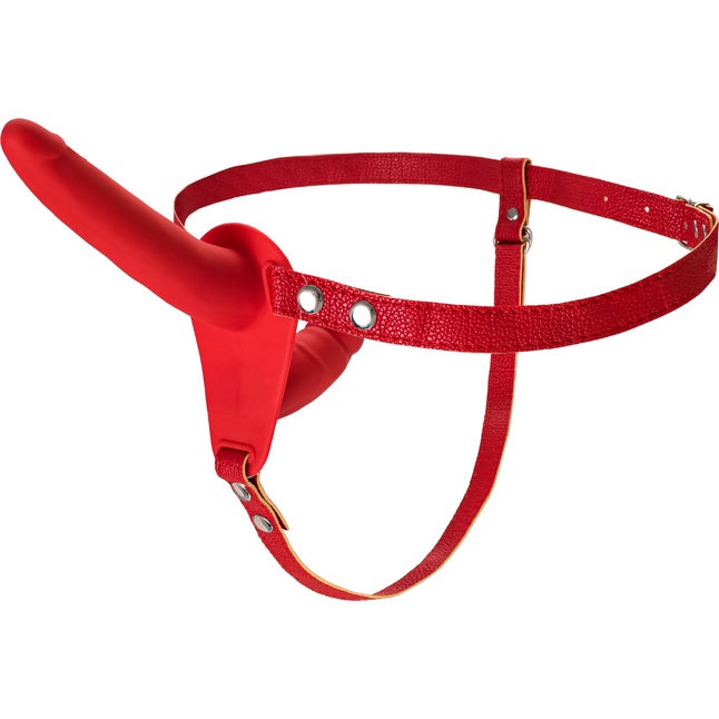 Красный страпон на ремнях с вагинальной пробкой - 15 см - Black Red