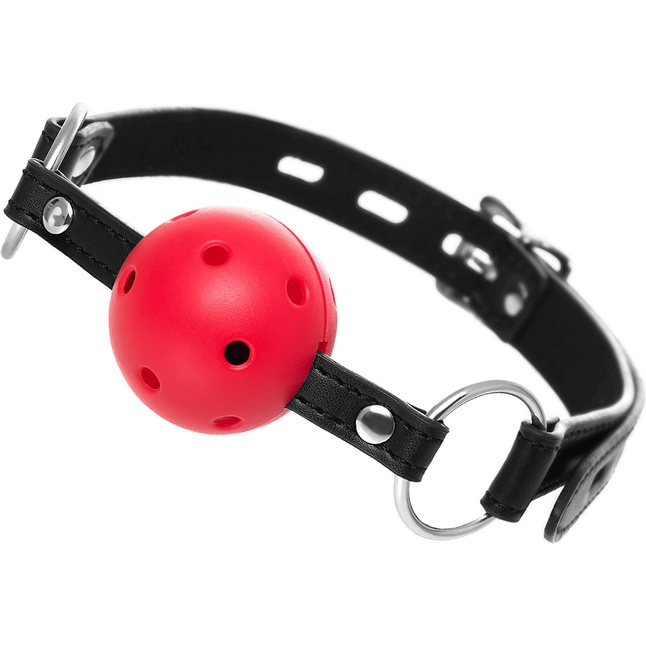 Красный кляп-шар на черных ремешках - Anonymo