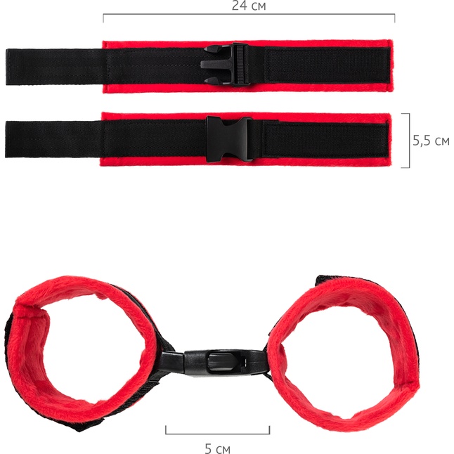 Красно-черные велюровые наручники Anonymo - Anonymo. Фотография 10.
