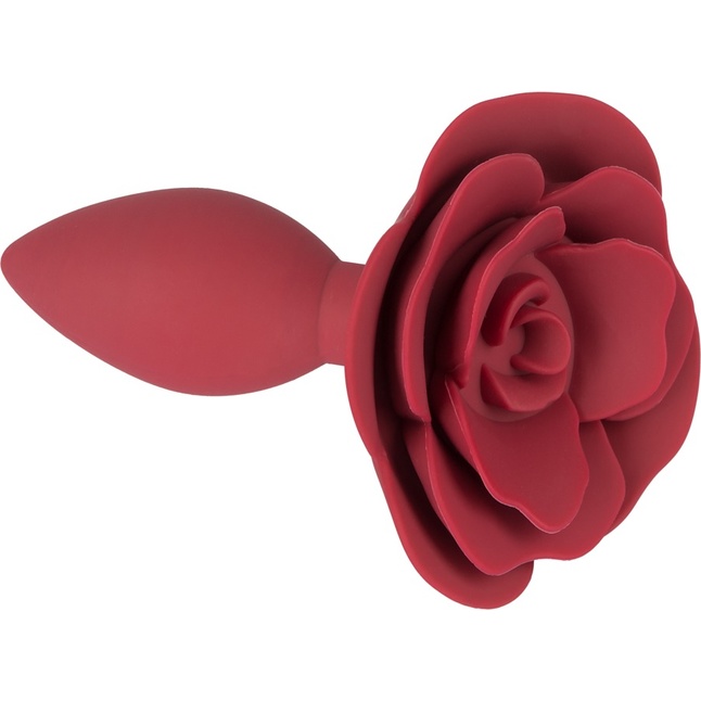 Красная анальная пробка с ограничительным основанием в виде розы - 10,7 см - You2Toys