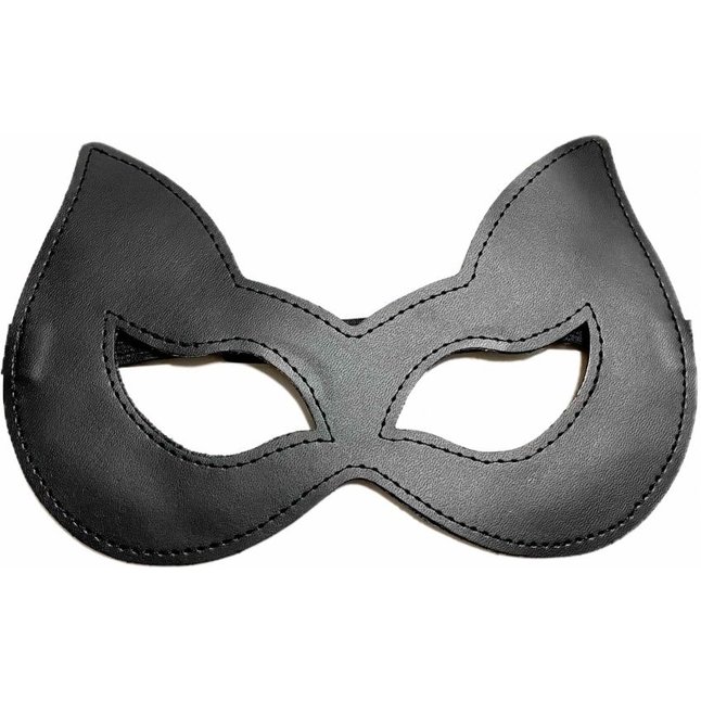 Черная лаковая маска с ушками из эко-кожи. Фотография 3.