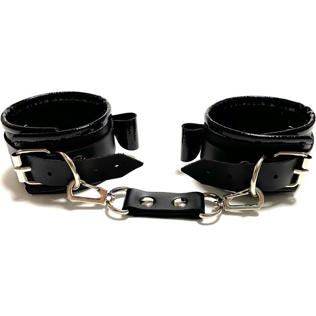 Черные наручники с бантиками из эко-кожи. Фотография 3.