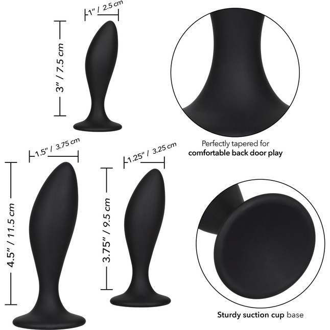 Набор из трех черных анальных пробок Silicone Anal Curve Kit - Anal Toys. Фотография 3.