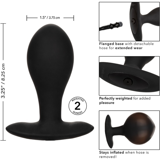 Черная расширяющаяся анальная пробка Weighted Silicone Inflatable Plug Large - 8,25 см - Anal Toys. Фотография 3.