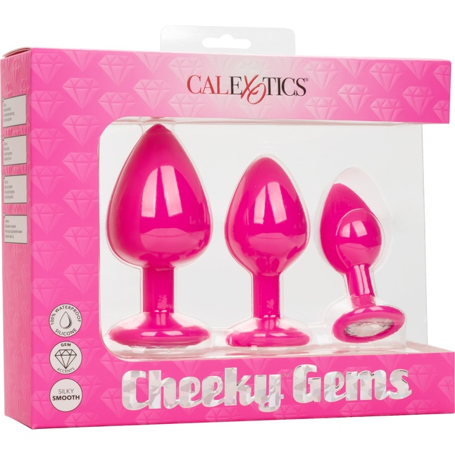Набор из трёх розовых анальных пробок с кристаллом Cheeky Gems - Anal Toys. Фотография 4.