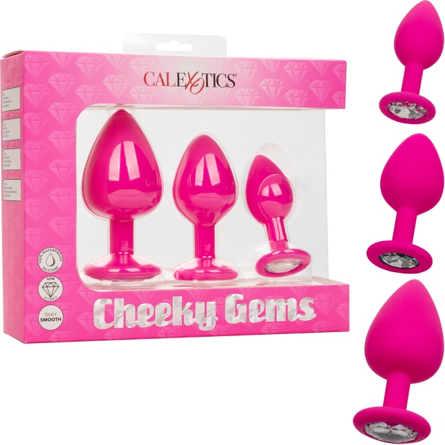 Набор из трёх розовых анальных пробок с кристаллом Cheeky Gems - Anal Toys. Фотография 6.