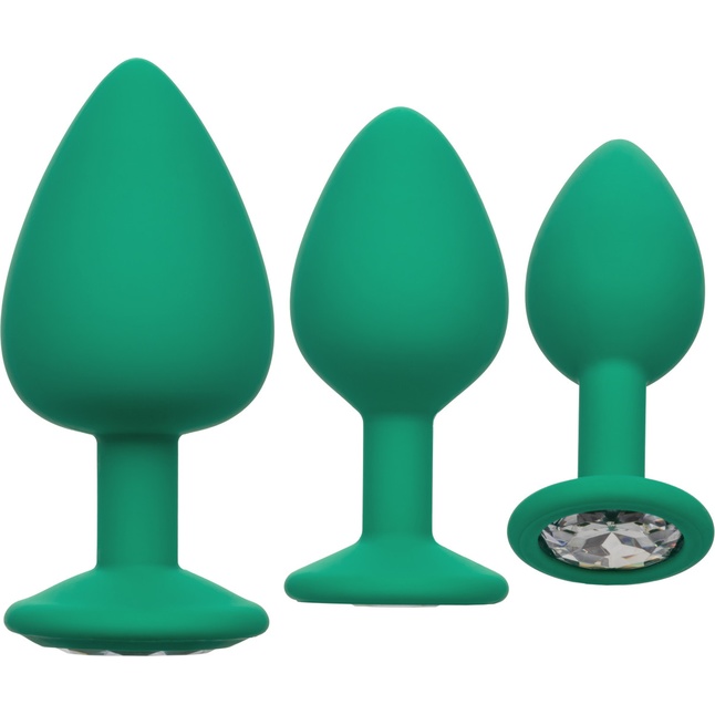 Набор из трёх зеленых анальных пробок с кристаллом Cheeky Gems - Anal Toys