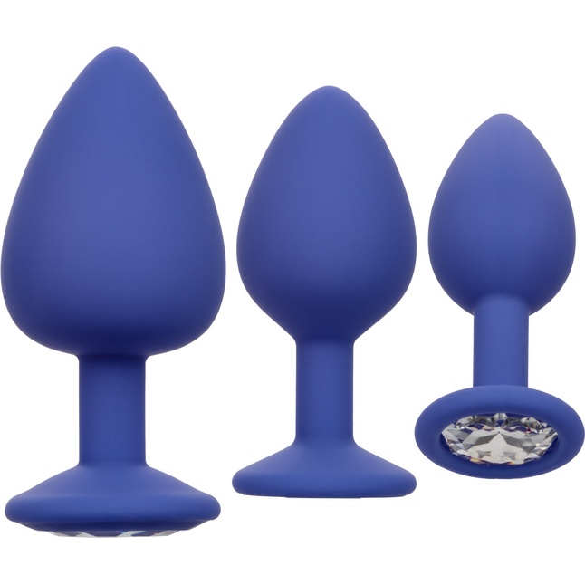 Набор из трёх синих анальных пробок с кристаллом Cheeky Gems - Anal Toys