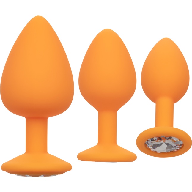 Набор из трёх оранжевых анальных пробок с кристаллом Cheeky Gems - Anal Toys