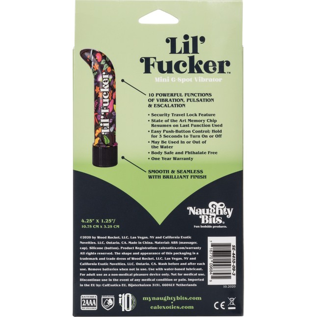 Черный мини-вибратор с цветочным принтом Lil Fucker Mini G-Spot Vibrator - 12,75 см - Naughty Bits. Фотография 9.