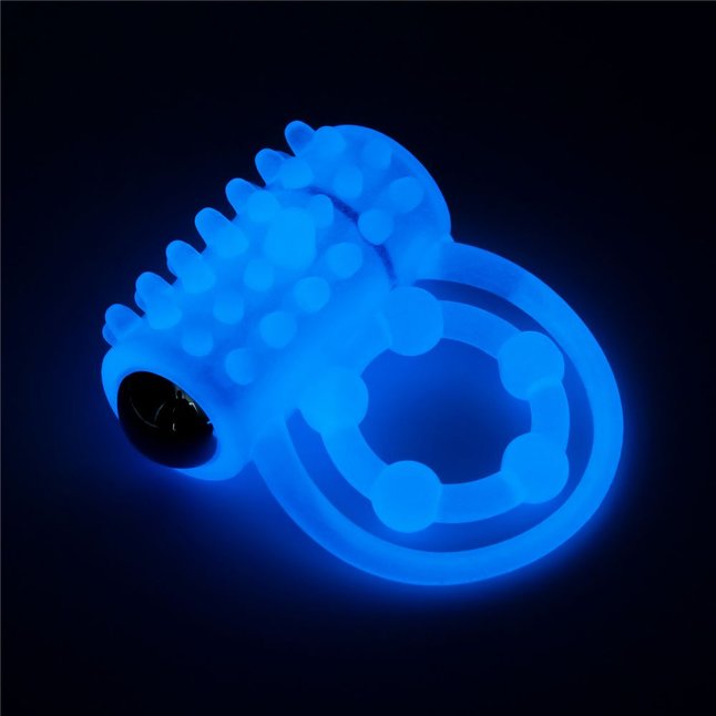 Голубое, светящееся в темноте виброкольцо Lumino Play Vibrating Penis Ring. Фотография 3.