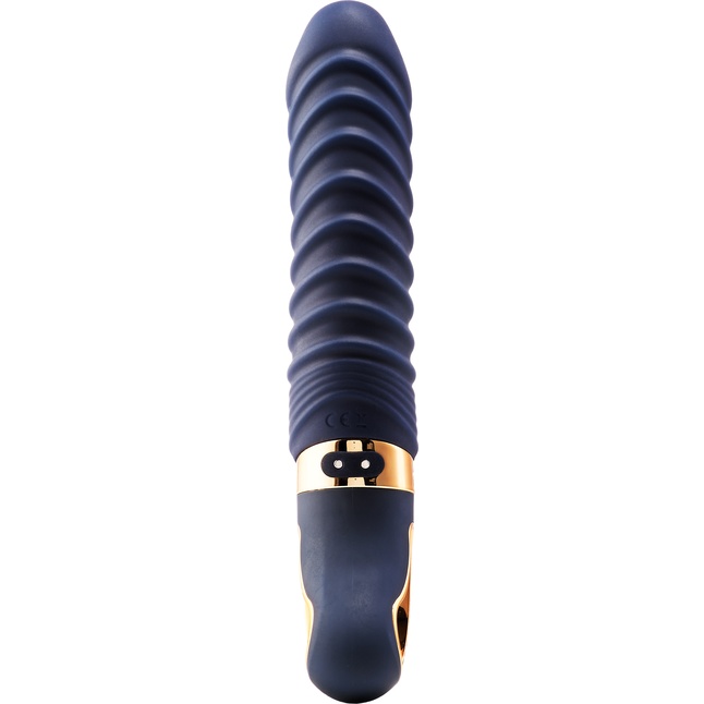 Темно-синий вибратор-реалистик с рёбрышками Nereos - 23 см - Goddess Collection. Фотография 6.