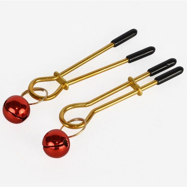 Золотистые зажимы с колокольчиками Gold - BDSM accessories