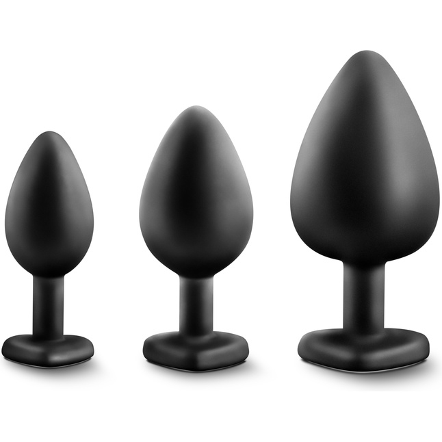 Набор из 3 черных анальных пробок с радужным кристаллом Bling Plugs Training Kit - Luxe. Фотография 3.