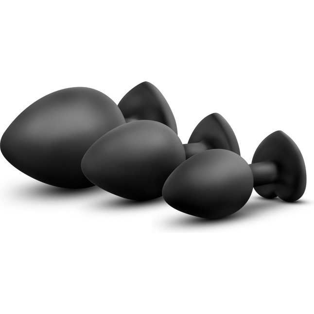 Набор из 3 черных анальных пробок с радужным кристаллом Bling Plugs Training Kit - Luxe. Фотография 4.